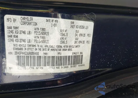 1998 Dodge Grand Caravan Se from USA, damaged, VIN 2B4GP44G3WR688466